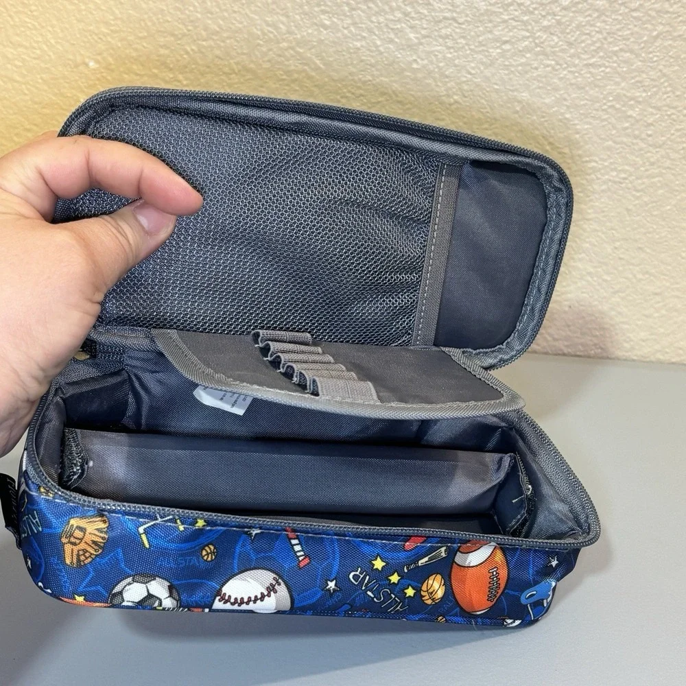 Sports Theme Pencil Case Zip Roomy by FlowFly Football Baseball Basketball Kids